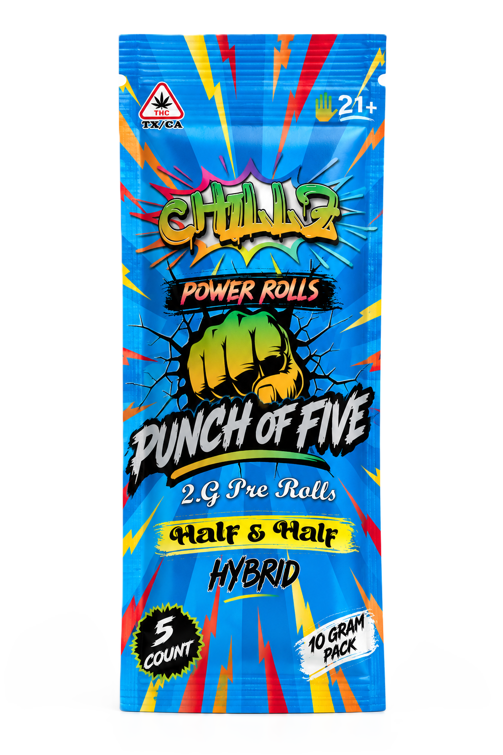 Chillz 2 Gram Punch of Five CBD + CBG Hemp Derived PreRolls Hybrid